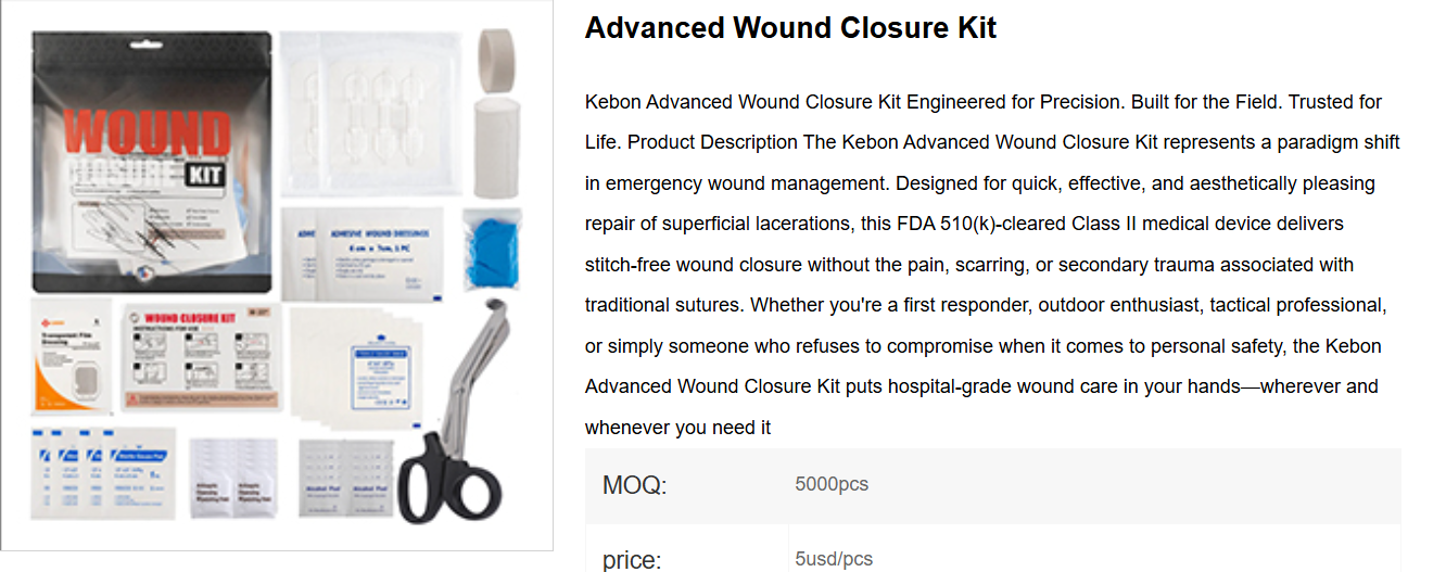 Kebon lancia il kit avanzato per la chiusura delle ferite: cura delle ferite di emergenza senza punti, approvata dalla FDA per professionisti e avventurieri
